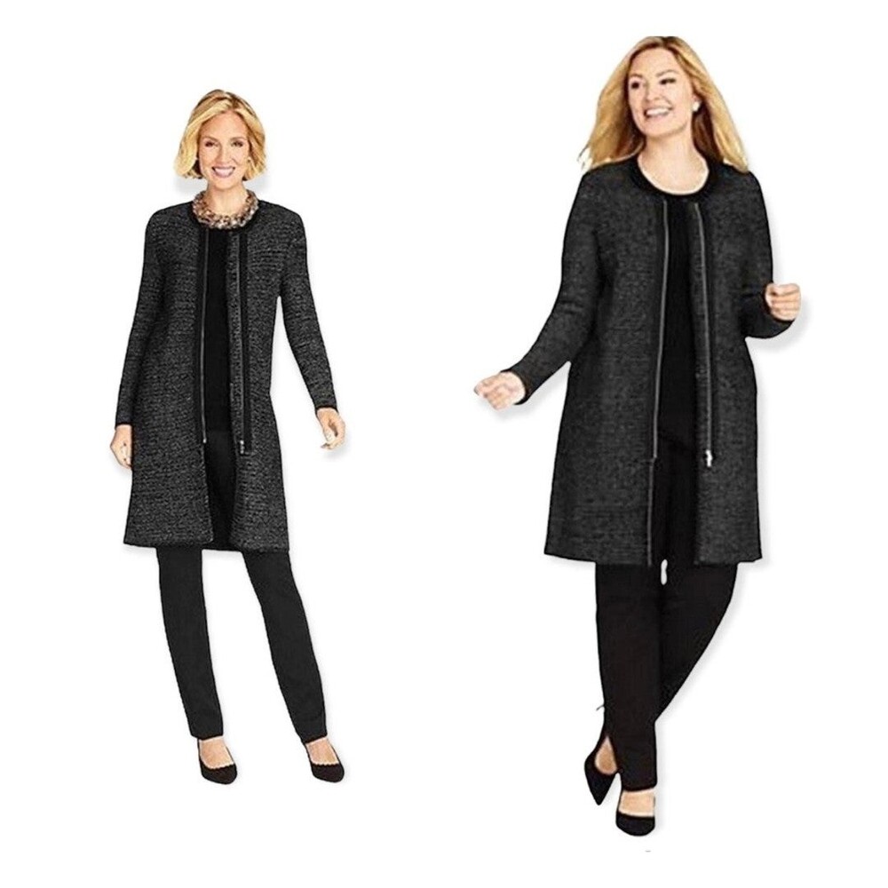 Talbots Black Marled Long Sleeve Zip Front Cardigan